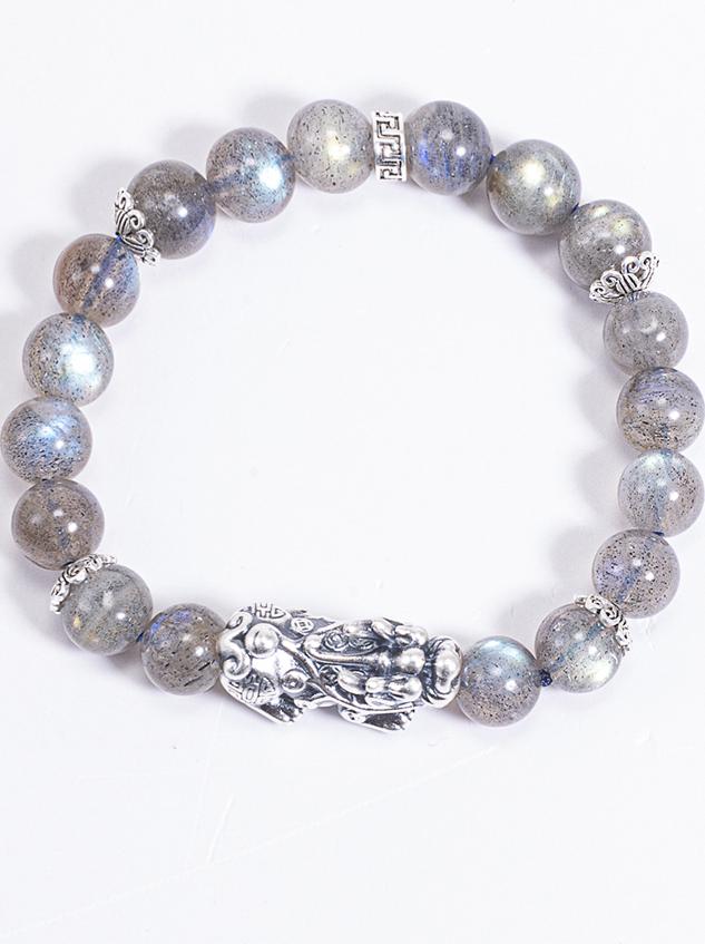 Vòng Tay Phong Thủy Nữ Đá Labradorite Phối Charm Tỳ Hưu Bạc  Nhiều Mệnh Ngọc Quý Gemstones