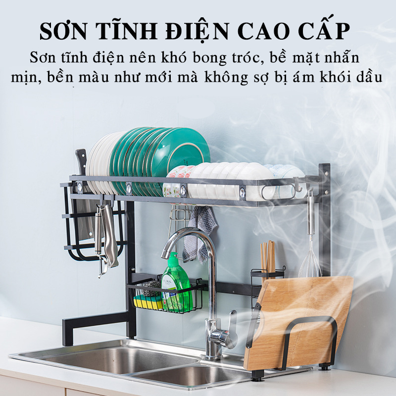 Bộ Kệ Để Bát Thông Minh, Giá Kệ Để Chén Bát Đũa Đa Năng Chọn Cỡ (65/85/95/125cm – 1 tầng/2 tầng) – Lõi Thép Carbon Không Gỉ - Phủ Sơn Tĩnh Điện Cao Cấp Siêu Bền – Chống Bám Bụi Cao Cấp Chính Hãng Dododios