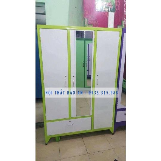 Tủ sắt quần áo 3 cửa ngang 1m2 cao 1m8 sơn tĩnh điện - MÀU HỒNG