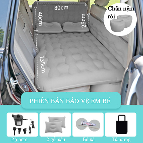 Nệm giường hơi cho xe ô tô, xe hơi 5, 7 chỗ cao cấp, tiện dụng có thành chắn an toàn cho trẻ nhỏ kèm theo bơm điện 12V