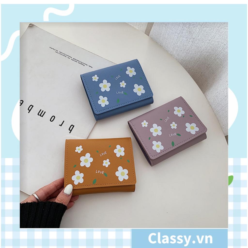 Ví nữ Classy mini cao cấp ngắn cute dễ thương nhỏ gọn bỏ túi thời trang in hình hoa năm cánh T277