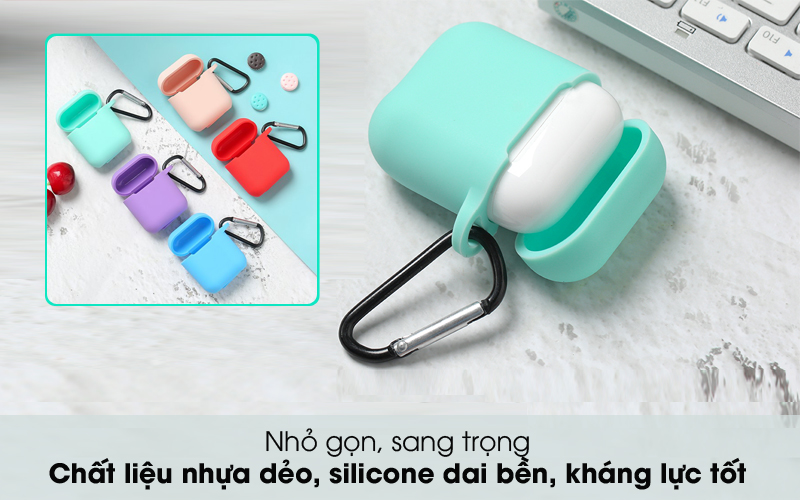 Túi Đựng Cốc Sạc Cho Tai Nghe Silicon Nhiều Màu Có Móc Khóa