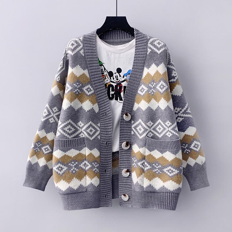 Áo khoác len cardigan sọc màu thổ cẩm Hadu shop