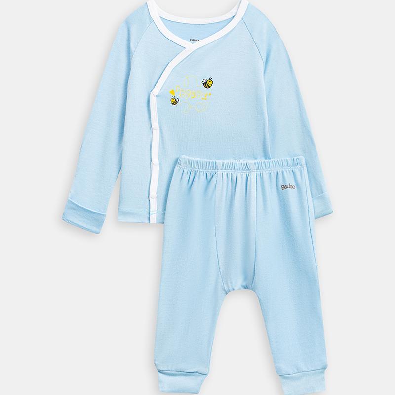 Bộ quần áo dài tay cài chéo, màu xanh da trời BOUBE - Chất liệu Petit mềm mịn, thấm hút tốt - Size Newborn, sơ sinh