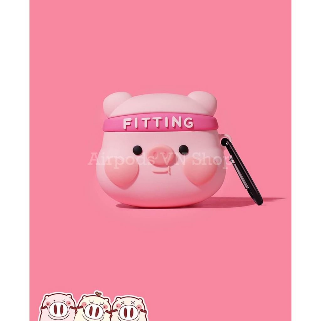 Bao Case Ốp dành cho Airpods 1/2 & Airpods Pro heo hồng thể dục kute silicon 3D cao cấp