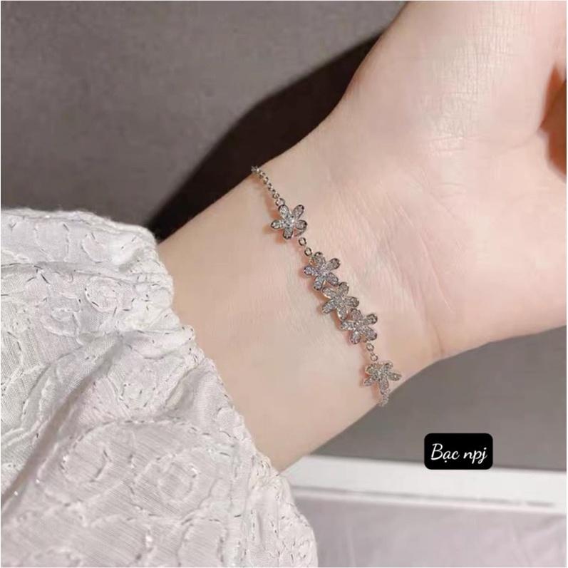 Lắc tay nữ, Vòng tay bông hoa Bạc Ta đính đá ️ XINH XẮN ️ cho nữ - Bạc Npj