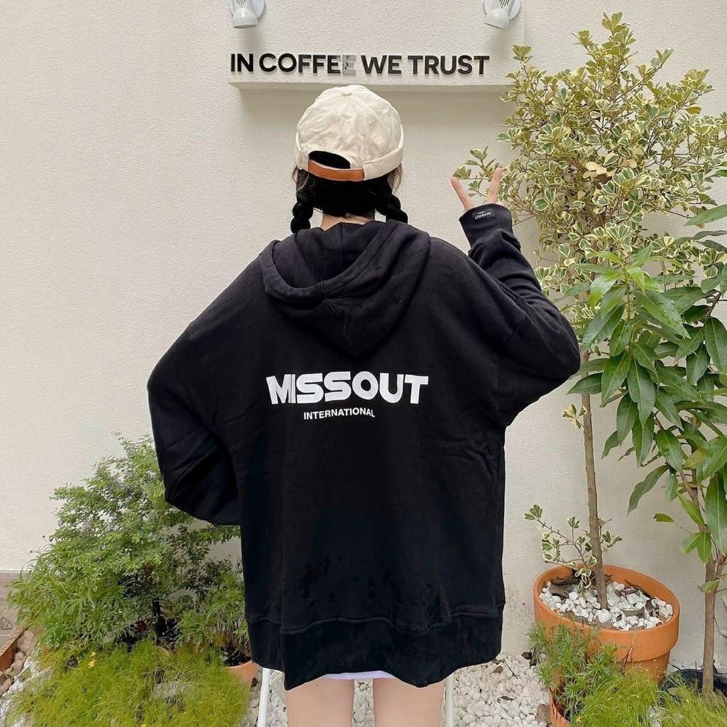 Áo Hoodie Khóa Zip Nỉ Bông in MISSOUT Form Rộng Unisex Nam Nữ Ulzzang