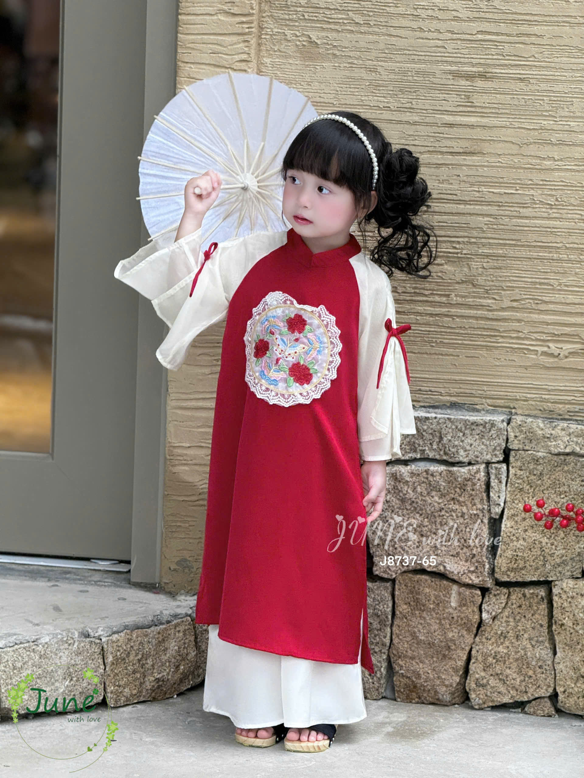 [HỎA TỐC] Bộ áo dài cho bé gái mẫu Hoa phú quý diện tết đón xuân năm mới 10-40kg mềm mát