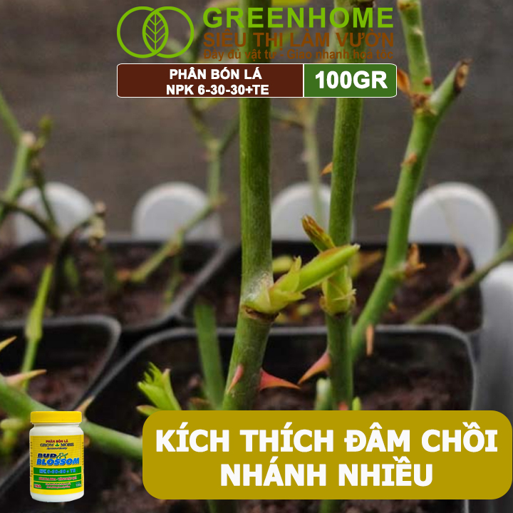 Phân Bón Lá Grow More NPK 6-30-30, GreenHome, Chai 100GR, Kích Ra Hoa, Tăng Đậu Quả
