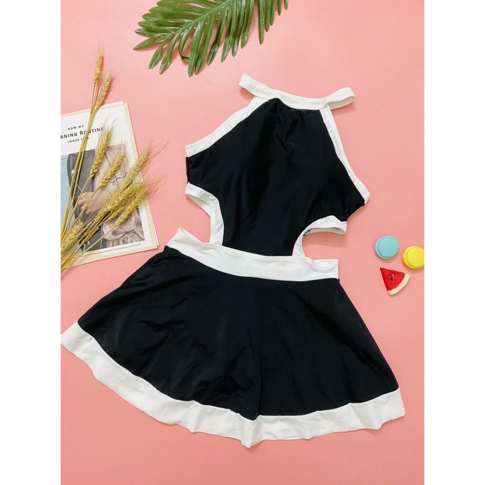 Bikini hai mảnh liền thân dáng váy phối màu nữ tính ( Hàng loại 1)