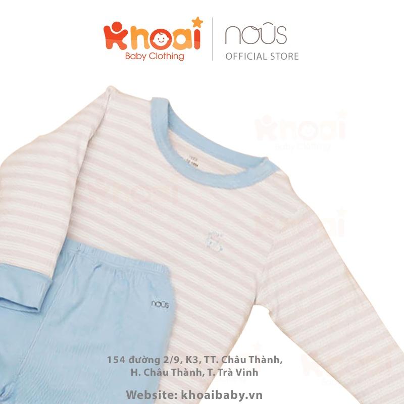 Bộ cài vai dài Nous petit kẻ ghi xanh - Chất liệu Nu petit 95% cotton thiên nhiên