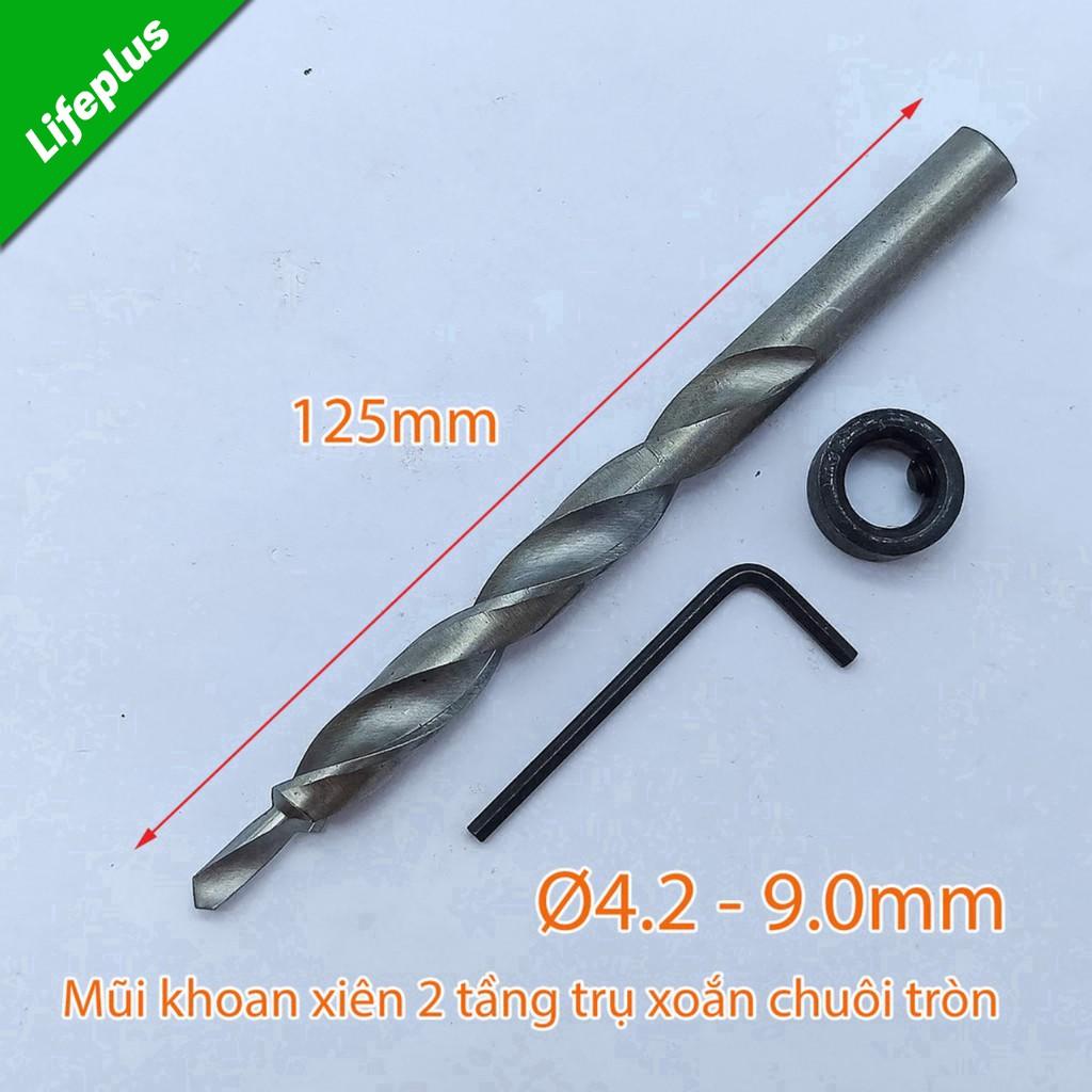 Mũi khoan xiên 2 tầng trụ xoắn trắng 4.2 - 9.0mm chuôi tròn dài 125mm