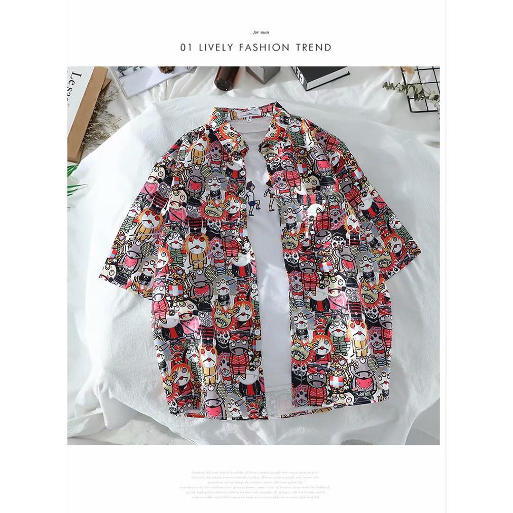 Áo sơ mi ngắn tay in họa tiết hoạt hình thời trang dành cho nam