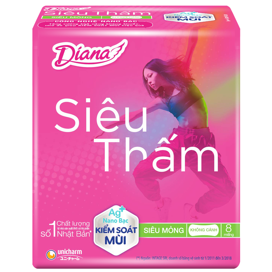 Combo 6 Băng Vệ Sinh Diana Siêu Thấm Siêu Mỏng Không Cánh (Gói 8 Miếng)