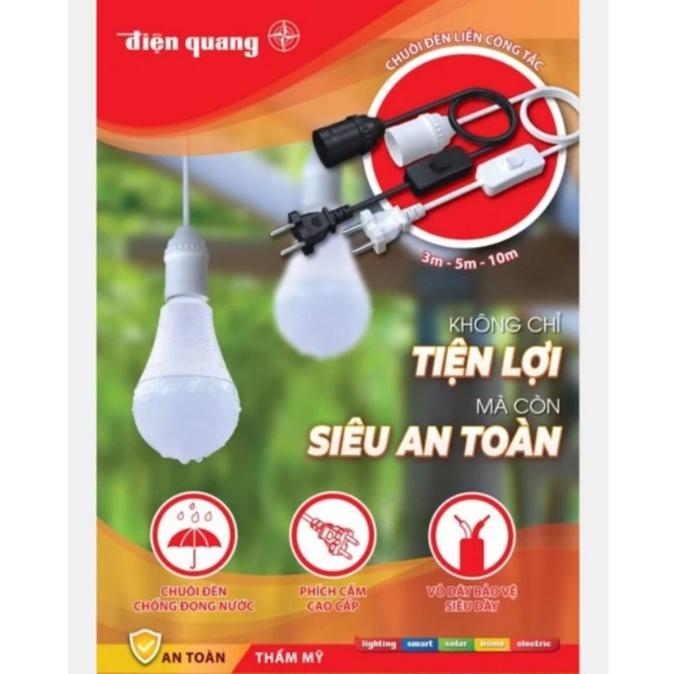 Chuôi đèn liền công tắc Điện Quang ĐQ LH E27 chống ẩm - kèm phích cắm và dây dài 3m/5m/10m