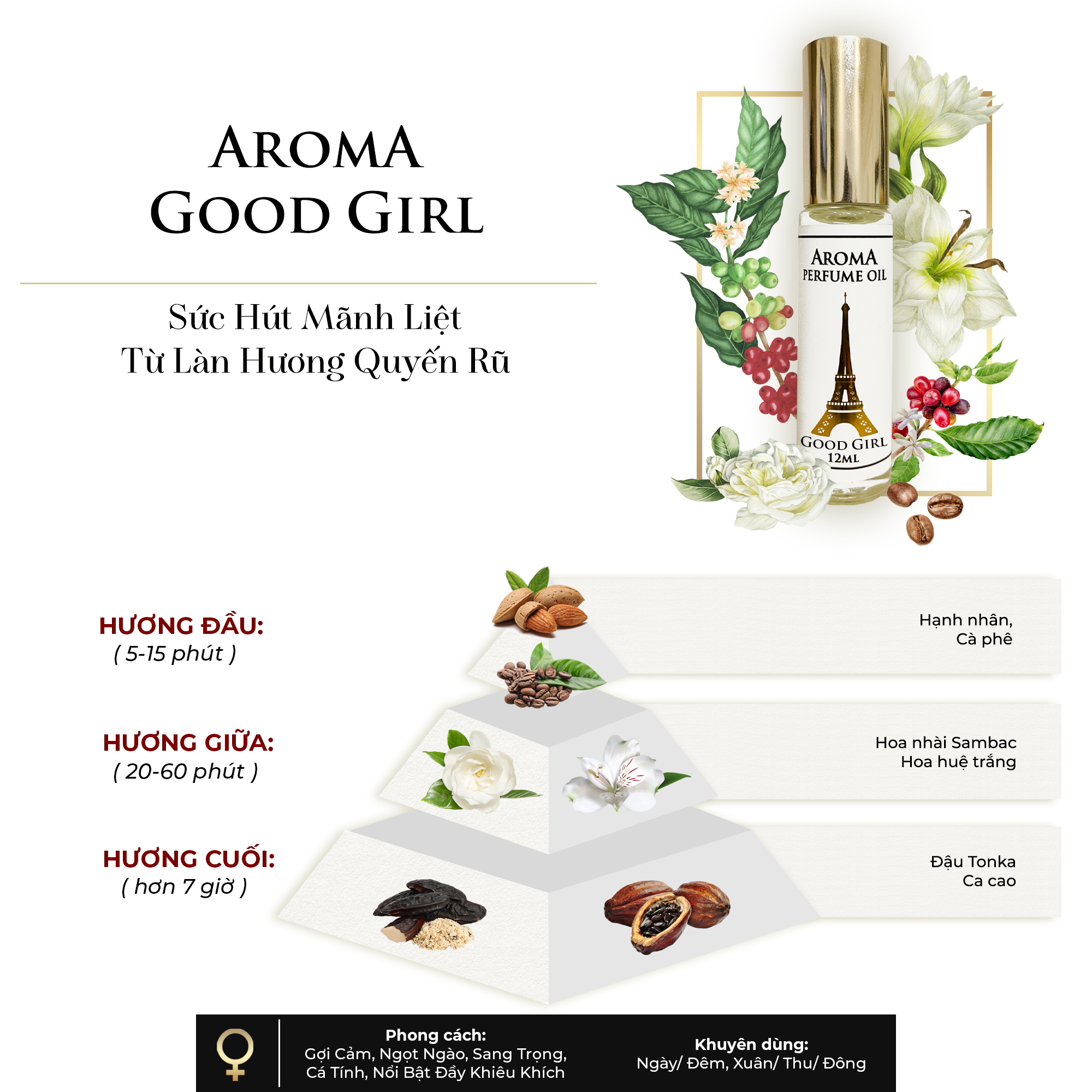 Aroma Good Girl – Tinh Dầu Nước Hoa Pháp Dạng Lăn 12ml