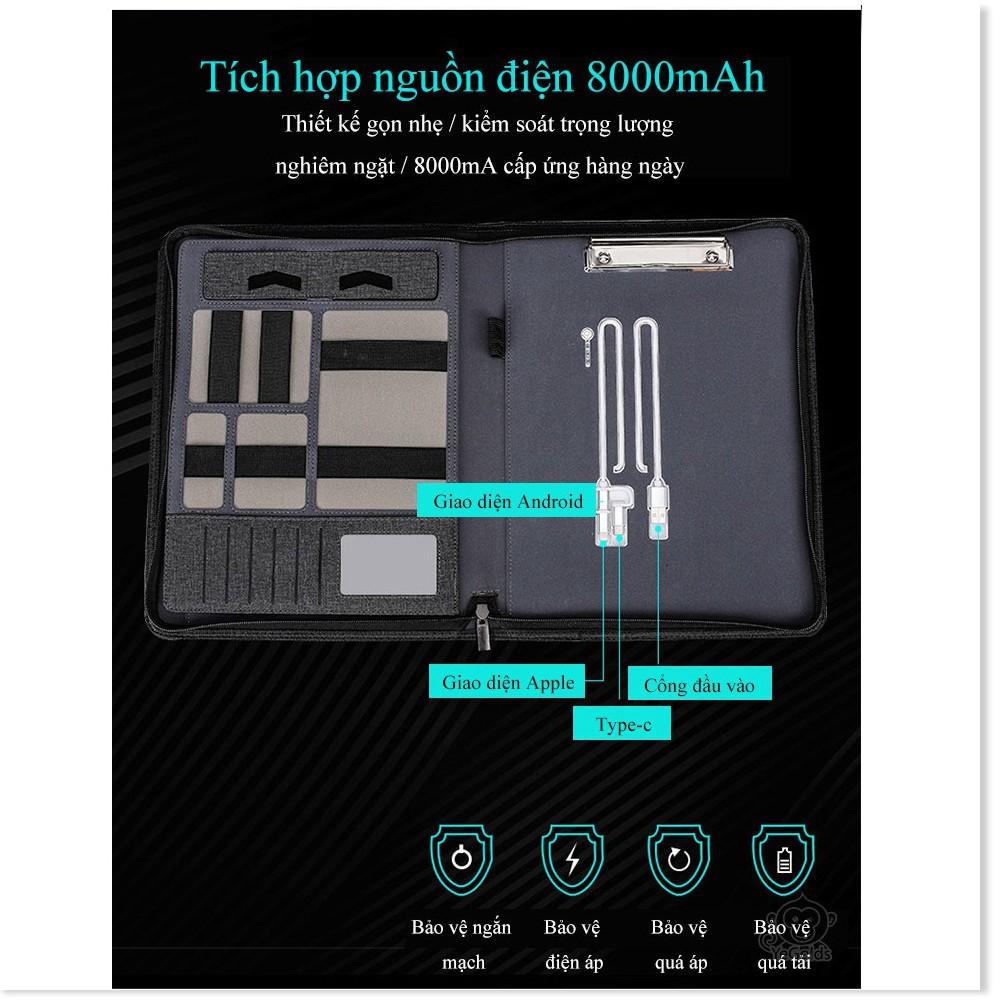 Cặp táp kẹp tài liệu khổ A4 tích hợp sạc đa năng 8000mAh AESTHETIC văn phòng da PU cao cấp