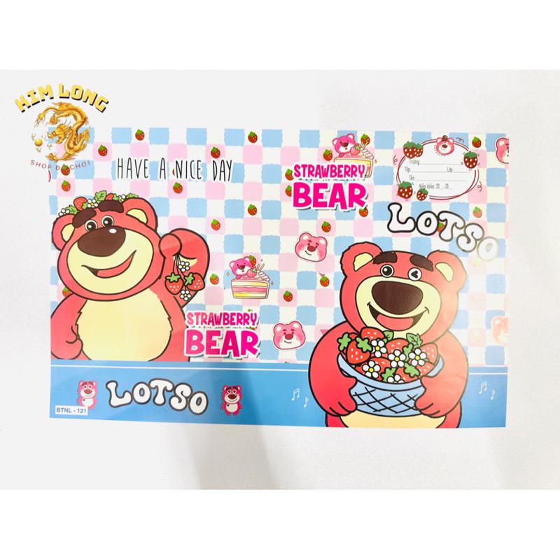 SET 10 tờ bao tập vở tiện lợi 2 trong 1 (sẵn giấy kiếng) hình gấu dâu LOTSO hot trend