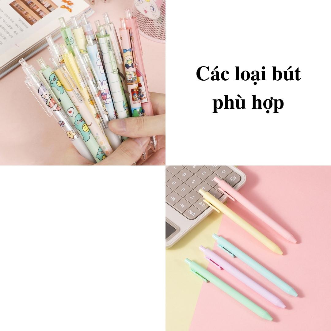 Set 10 Ruột Bút Vỏ Màu Pastel Mực Đen, Ngòi Bút Thay Thế Bút Macaron 0.5mm, Bút Bi Hoạt Hình