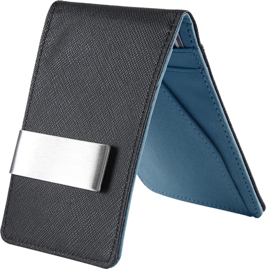 Minimalist Two-tone Color Mens Leather Money Clip Slim Wallets Credit Card