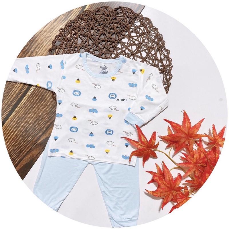 Bộ Dài Tay UC chất Peptit siêu Thoáng Mát Cổ Màu - Quần Màu Khuy Cài Vai Cho Bé 5-16kg