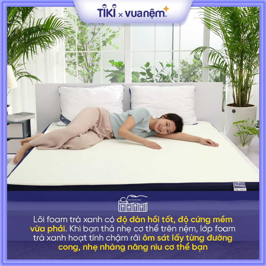Nệm Foam cao cấp Goodnight Galaxy Greentea êm ái, mềm mại, tinh chất trà xanh kháng khuẩn khử mùi