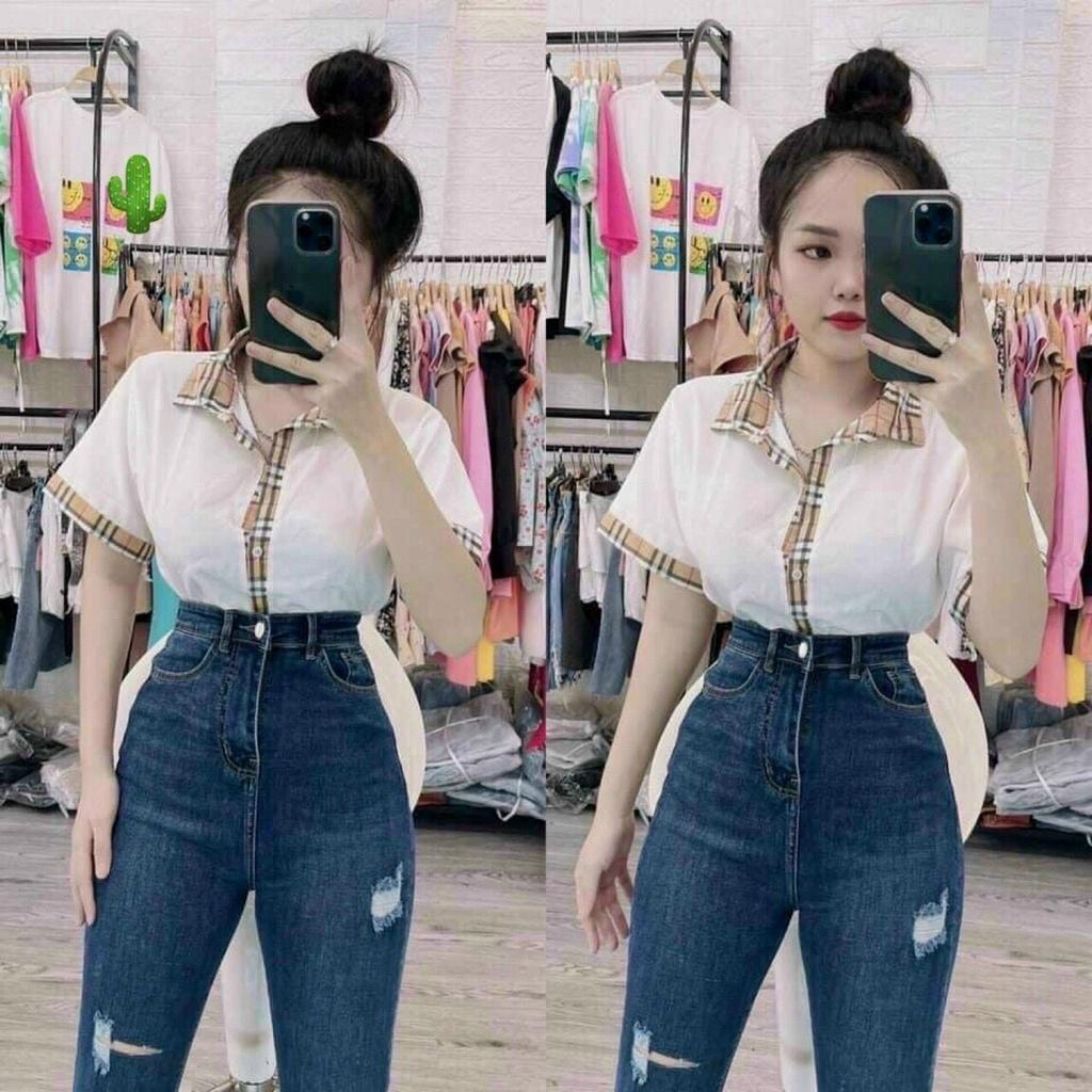 Sơ mi - sơ mi nữ phối sọc thời trang
