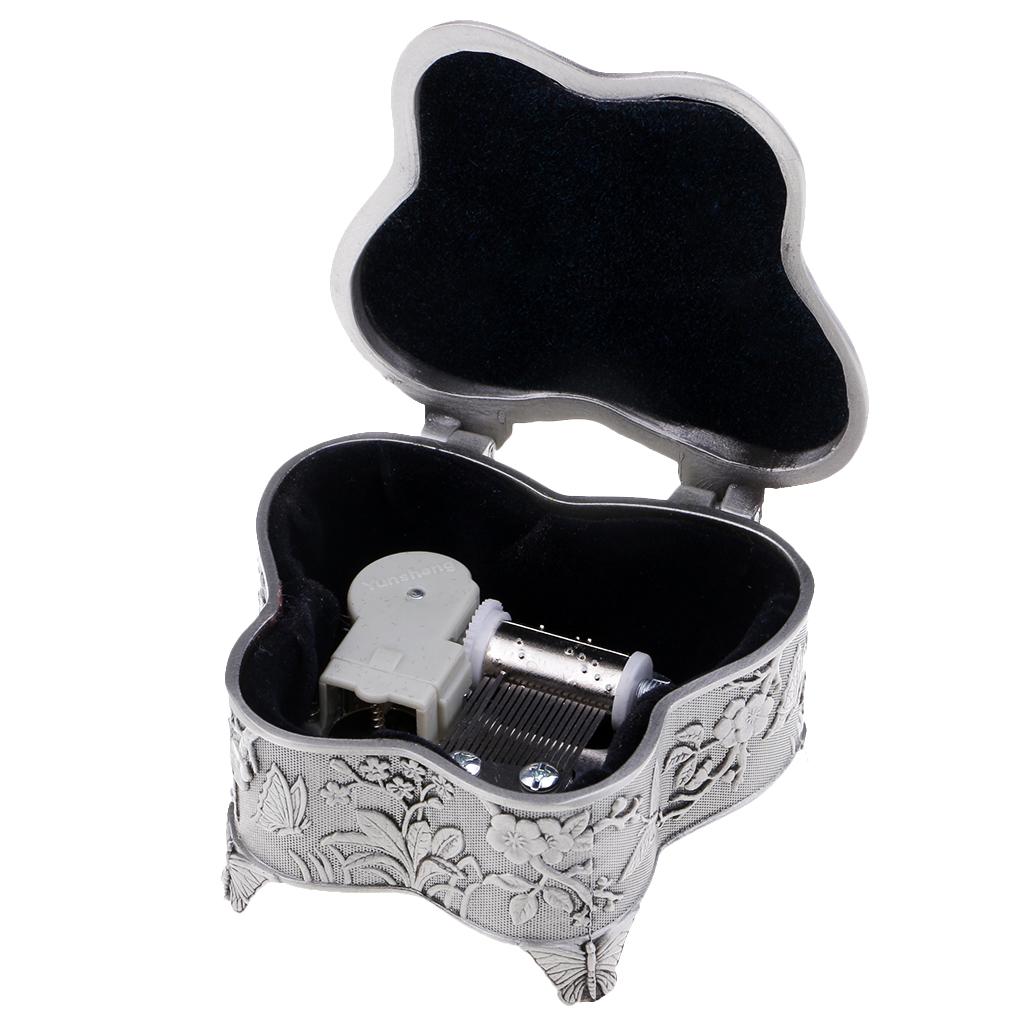 Embossed Antique Wing Up Music Boxes Butterfly Shaped Alloy Music Box Crafts