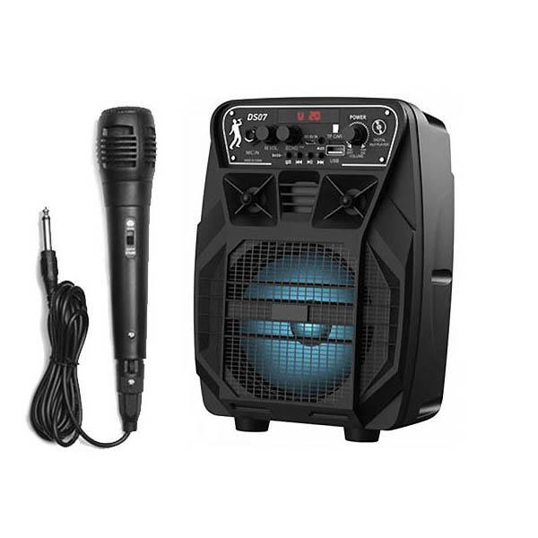 Loa karaoke mini Hoco DS07 loa bass lên đến 5.25 inch cực mạnh - tích hợp đèn led - kèm micro có dây (đen) Hàng Chính Hãng