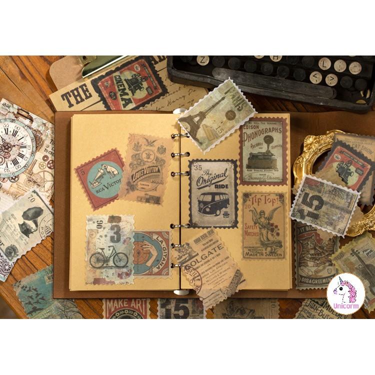 Hộp 60 sticker hình tem phong cách vintage - trang trí sổ tay sổ kế hoạch