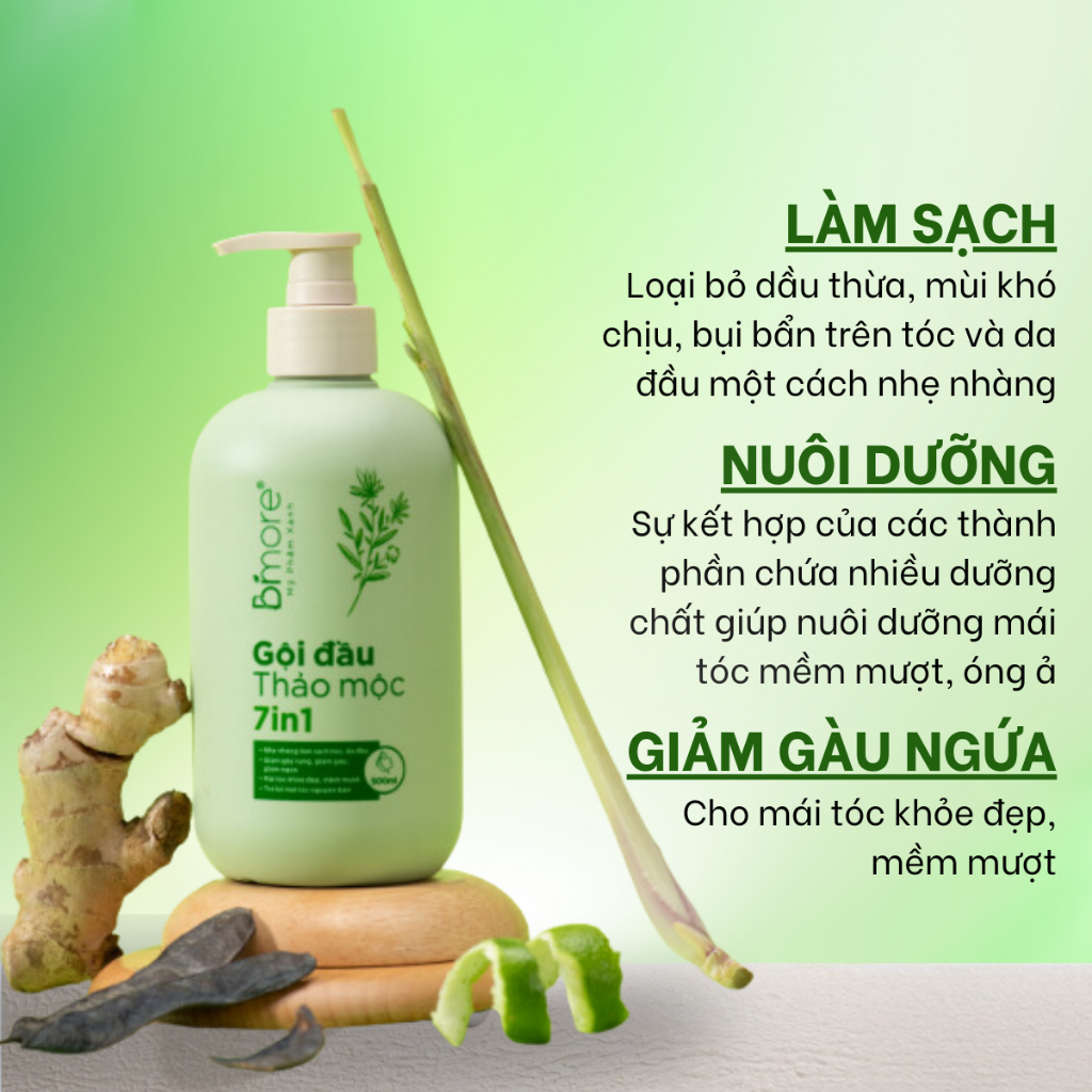 Gội đầu thảo mộc 7in1 làm sạch da đầu, phục hồi tóc, giúp tóc chắc khỏe