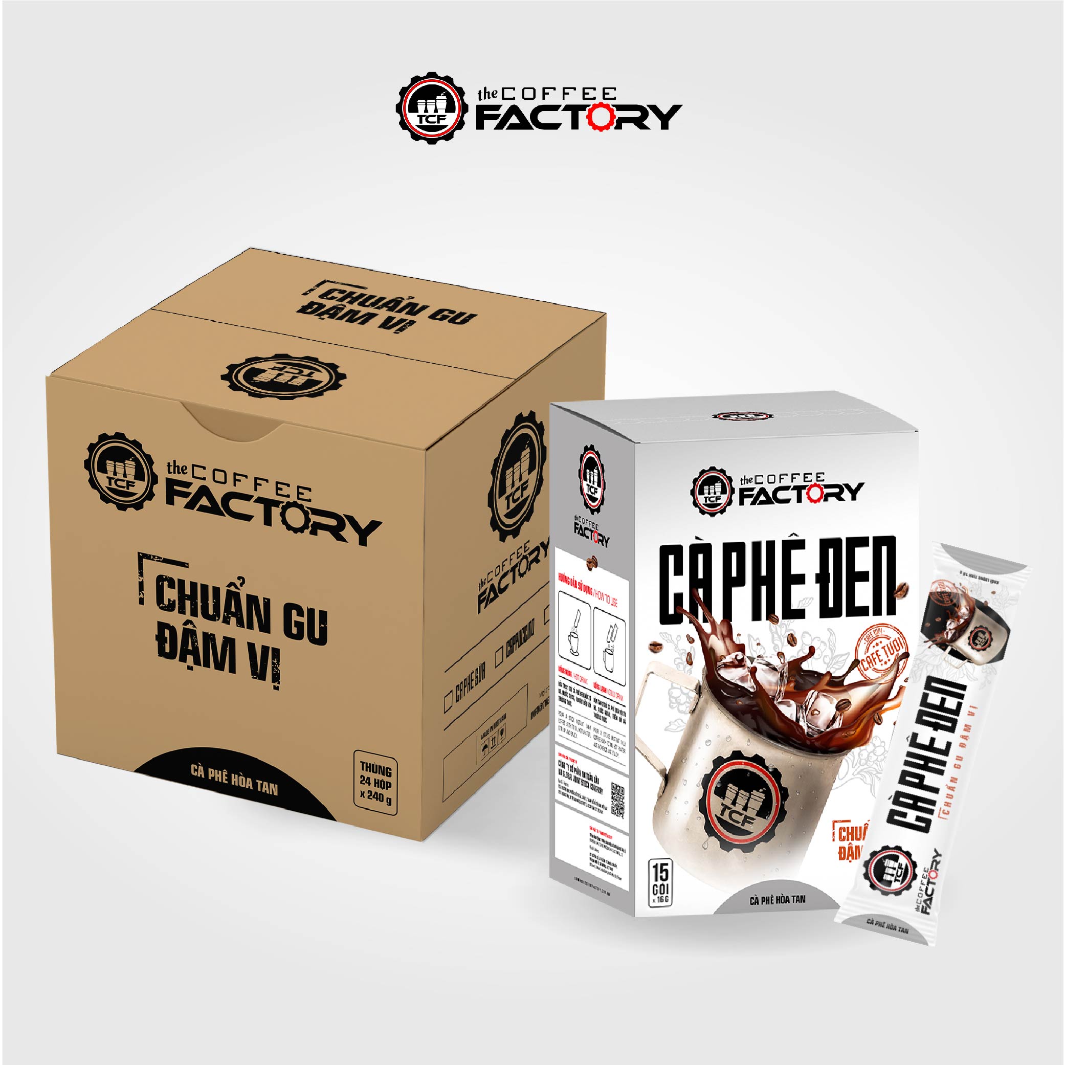 Thùng 24 hộp cà phê đen hòa tan The Coffee Factory (Hộp 15 gói x 16g)