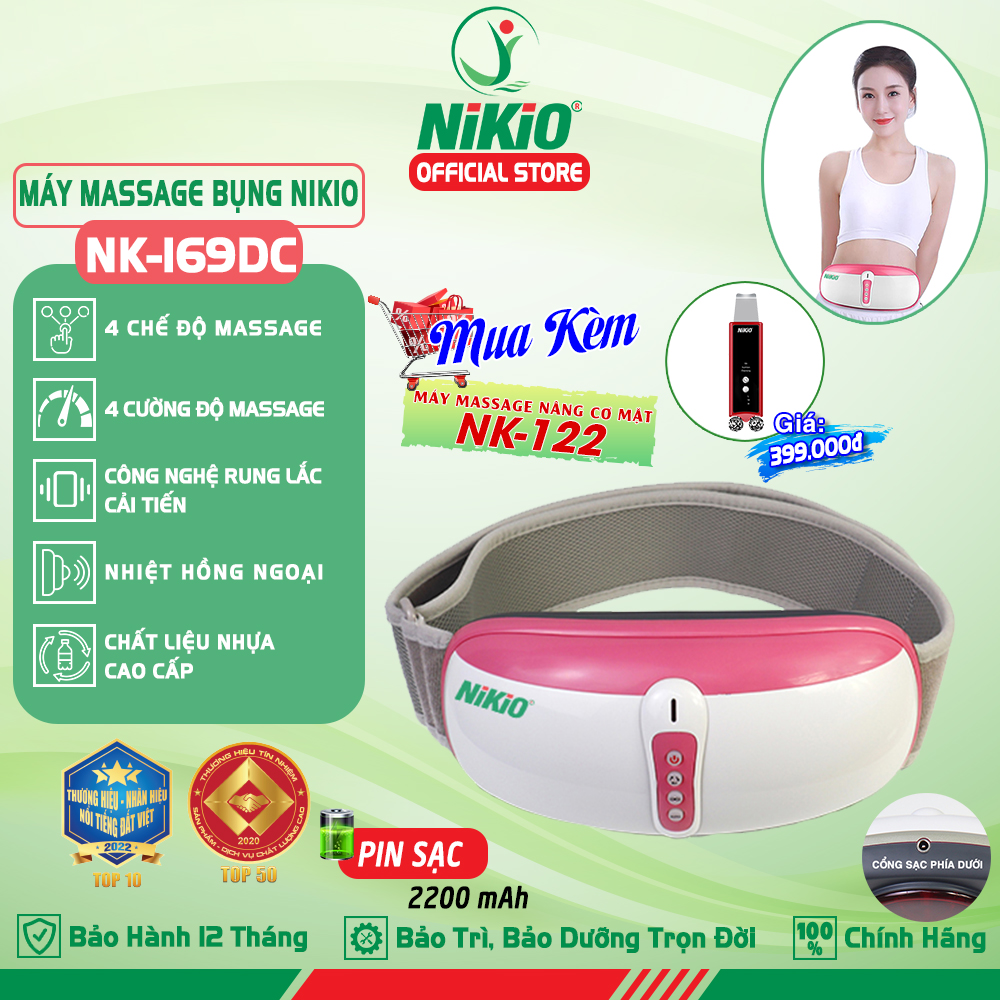 Đai Máy Massage Bụng Nikio NK-169DC - Công Nghệ Rung Lắc Kết Hợp Hồng Ngoại Tân Tiến, Mát Xa Bụng, Làm Săn Chắc Cơ Bụng Nhanh - Pin Sạc Tiện Lợi - Màu hồng