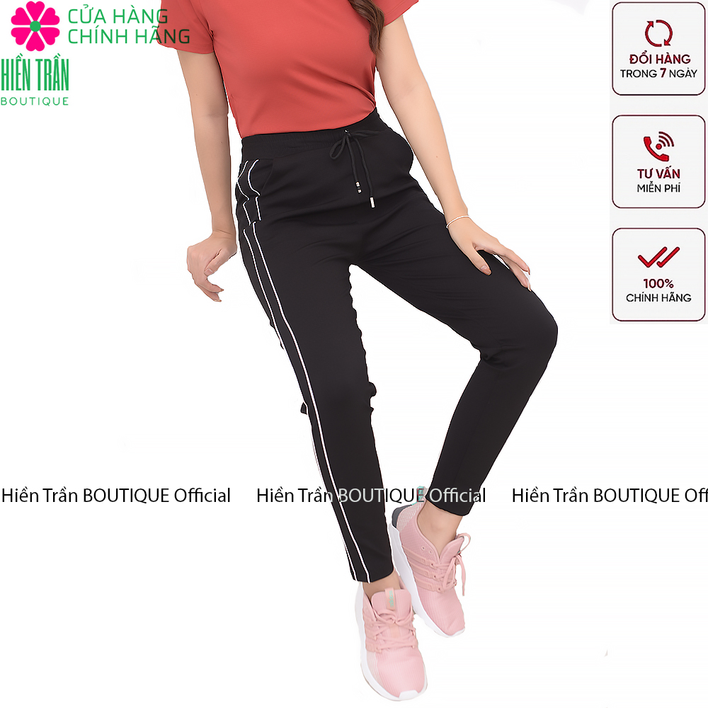 Quần jogger nữ Hiền Trần BOUTIQUE dáng dài cạp chun dây buộc, kiểu sọc nhí 2 bên