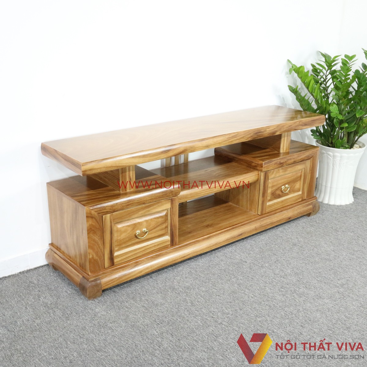 Kệ Tivi Gỗ Hương Xám 2 Hộc Kéo Bền Đẹp Giá Rẻ
