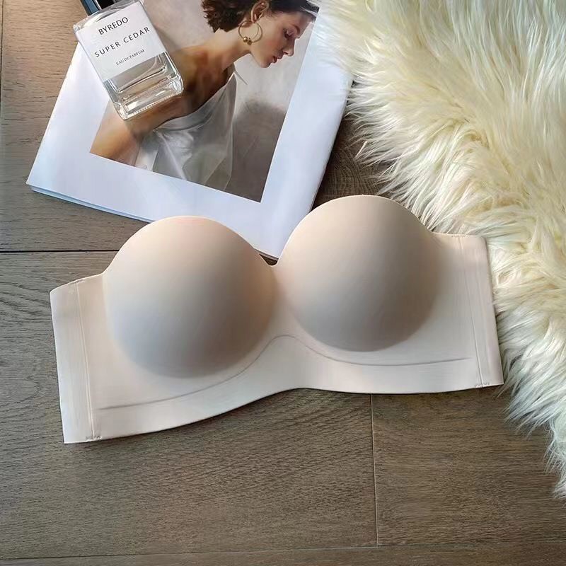 Áo ngực chống tụt quây ngang chống tụt chất su đúc,Áo lót không dây nâng ngực đệm vừa không gọng tạo khe hàng Cao Cấp