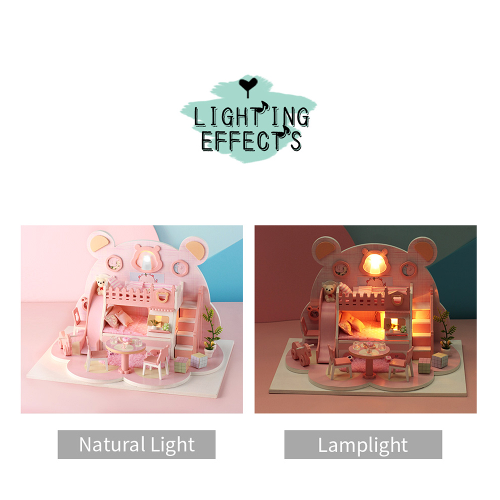 Kit Đồ Chơi Lắp Ráp Nhà Búp Bê Bằng Gỗ Miniatura Với Bộ Quà Tặng Sinh Nhật Nội Thất Đèn LED Giáng Sinh