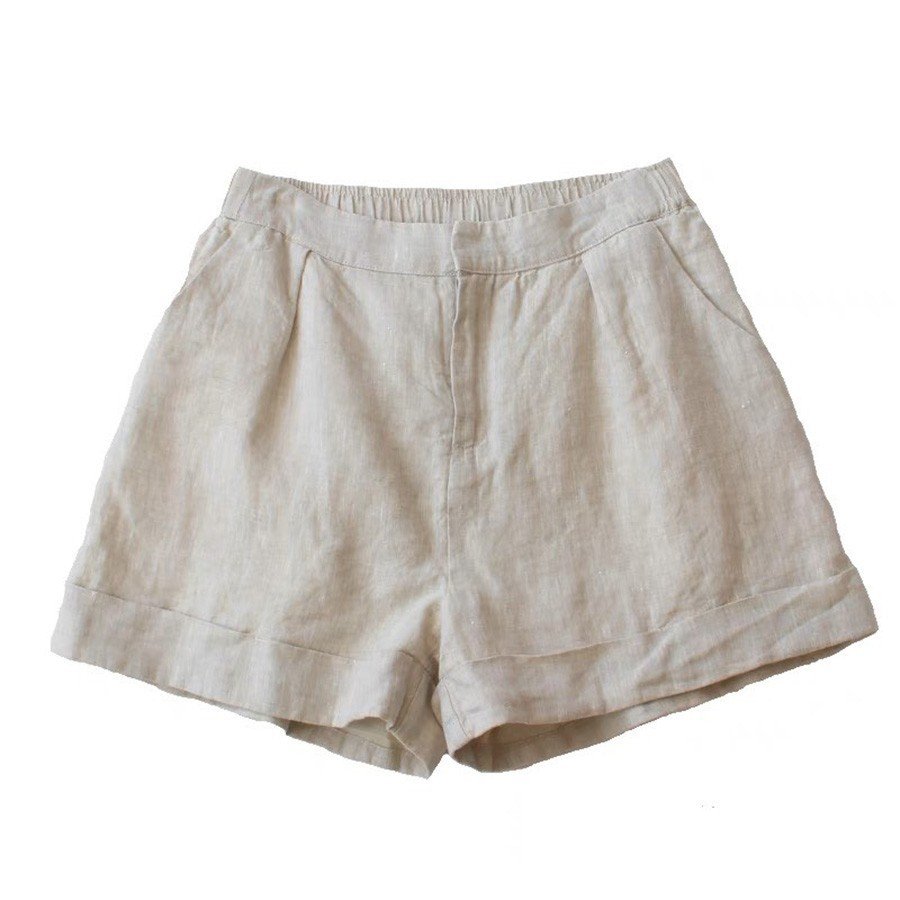 Quần sóc nữ ống rộng Linen Bột Premium xắn gấu lưng chun, có 3 màu lựa chọn