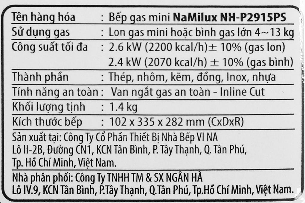 Bếp ga mini Namilux NH-P2915PS - Hàng chính hãng