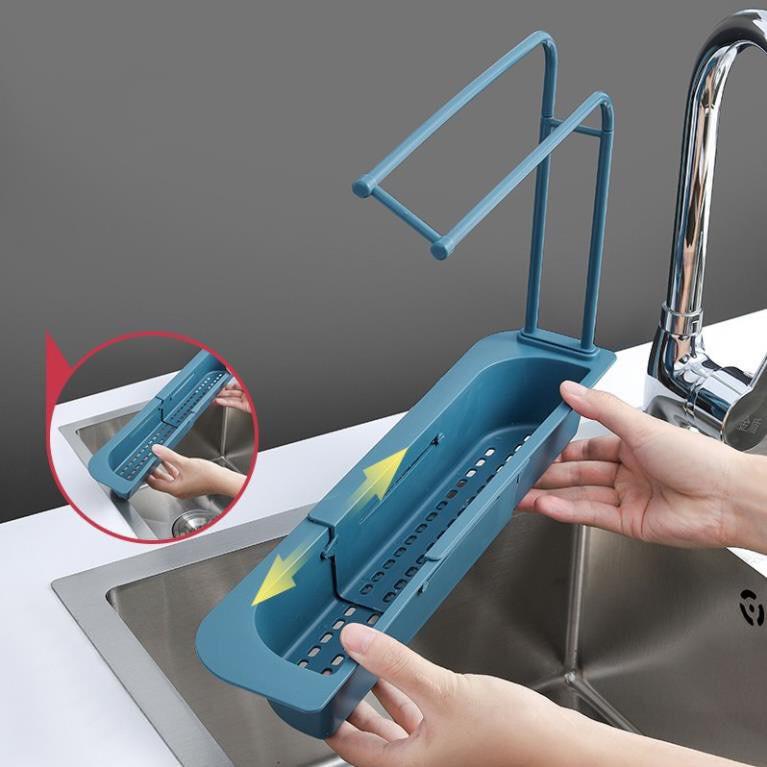 KHAY NHỰA GÁC BỒN RỬA CHÉN ĐA NĂNG ĐIỀU CHỈNH ĐƯỢC ĐỘ DÀI CÓ GIÁ TREO KHĂN TIỆN LỢI