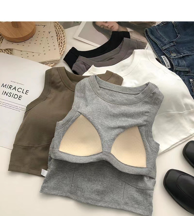 Áo thun dây bản to croptop kèm mút cố định tiện lợi màu xám freesize