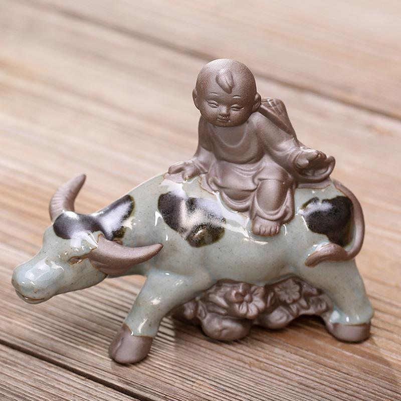 Tượng mục đồng gốm tử sa- chú bé cưỡi trâu- Tượng gốm decor trang trí tiểu cảnh bonsai phối lũa