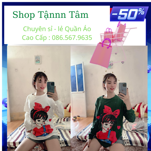 Áo phông cotton in hình cô gái, Áo phông cô gái đeo nơ hàng QC
