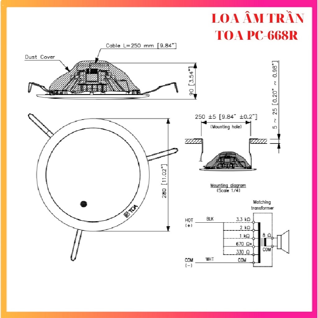 Loa gắn trần 15W TOA PC-668R - Hàng Chính Hãng