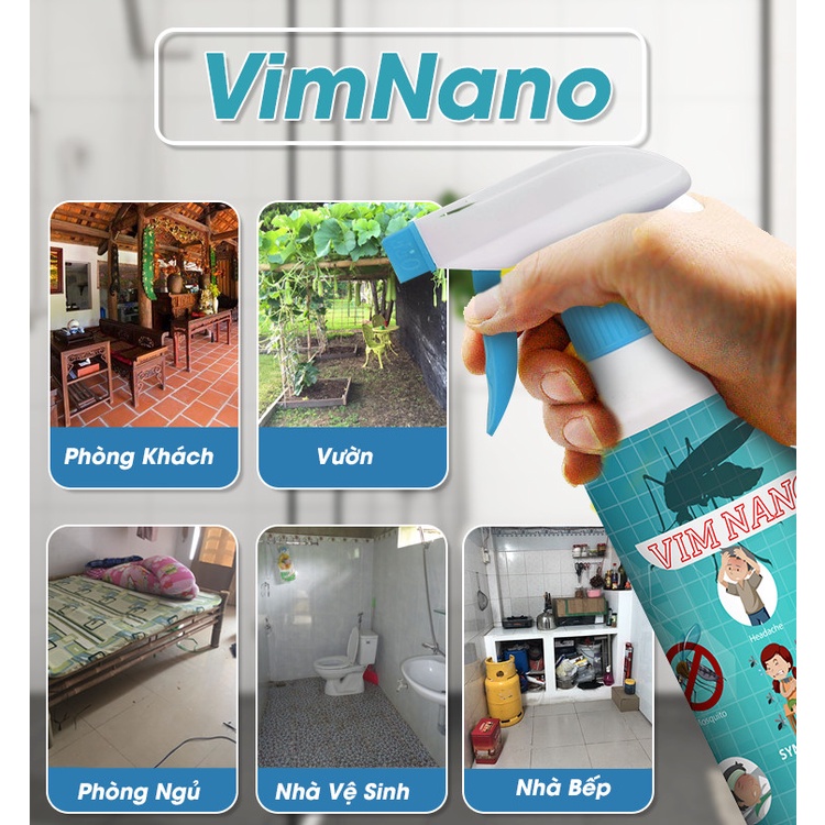 Bình Xịt Đuổi Côn Trùng Vim Nano - Đuổi Ruồi, Muỗi, Côn Trùng Gây Hại, Mùi Hương Thảo Mộc, Dễ Chịu Chai 500ml