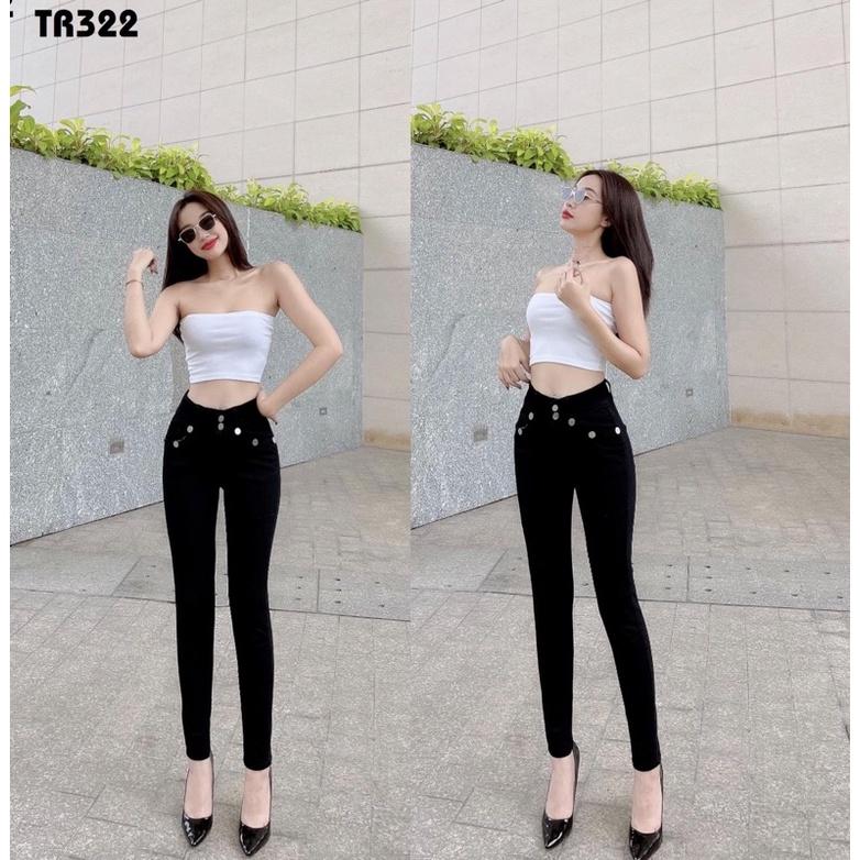 Quần Jeans Nữ Màu Đen phối Nút Túi Siêu Xinh