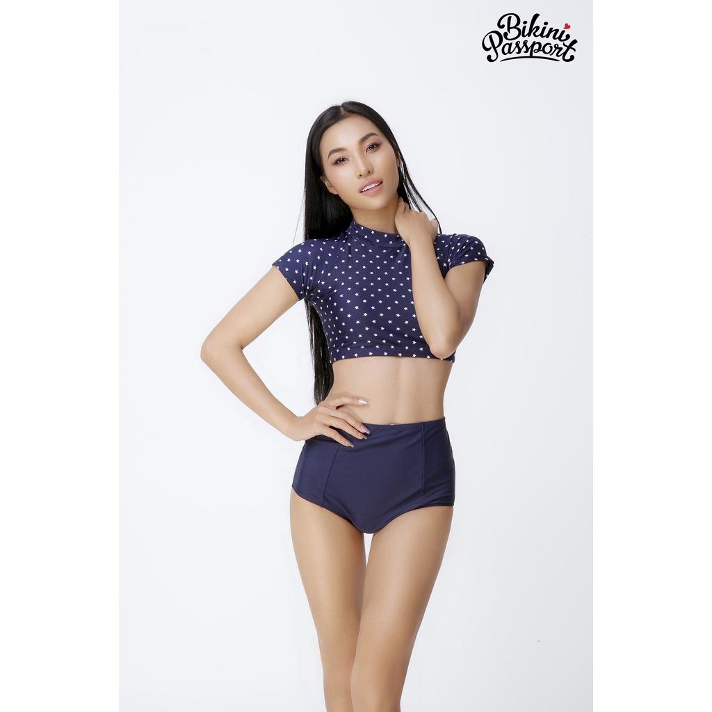 Áo bơi NỮ lẻ BIKINI PASSPORT kiểu Croptop tay ngắn có khoá - Xanh navy - BS240_NV