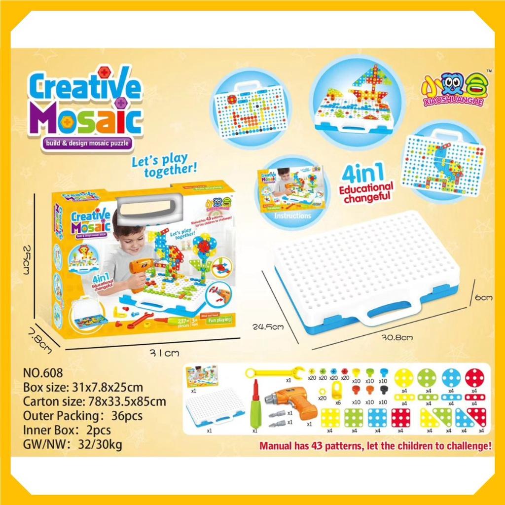 Đồ Chơi Máy Khoan Creative MOSAIC cao cấp 237 chi tiết 4in1