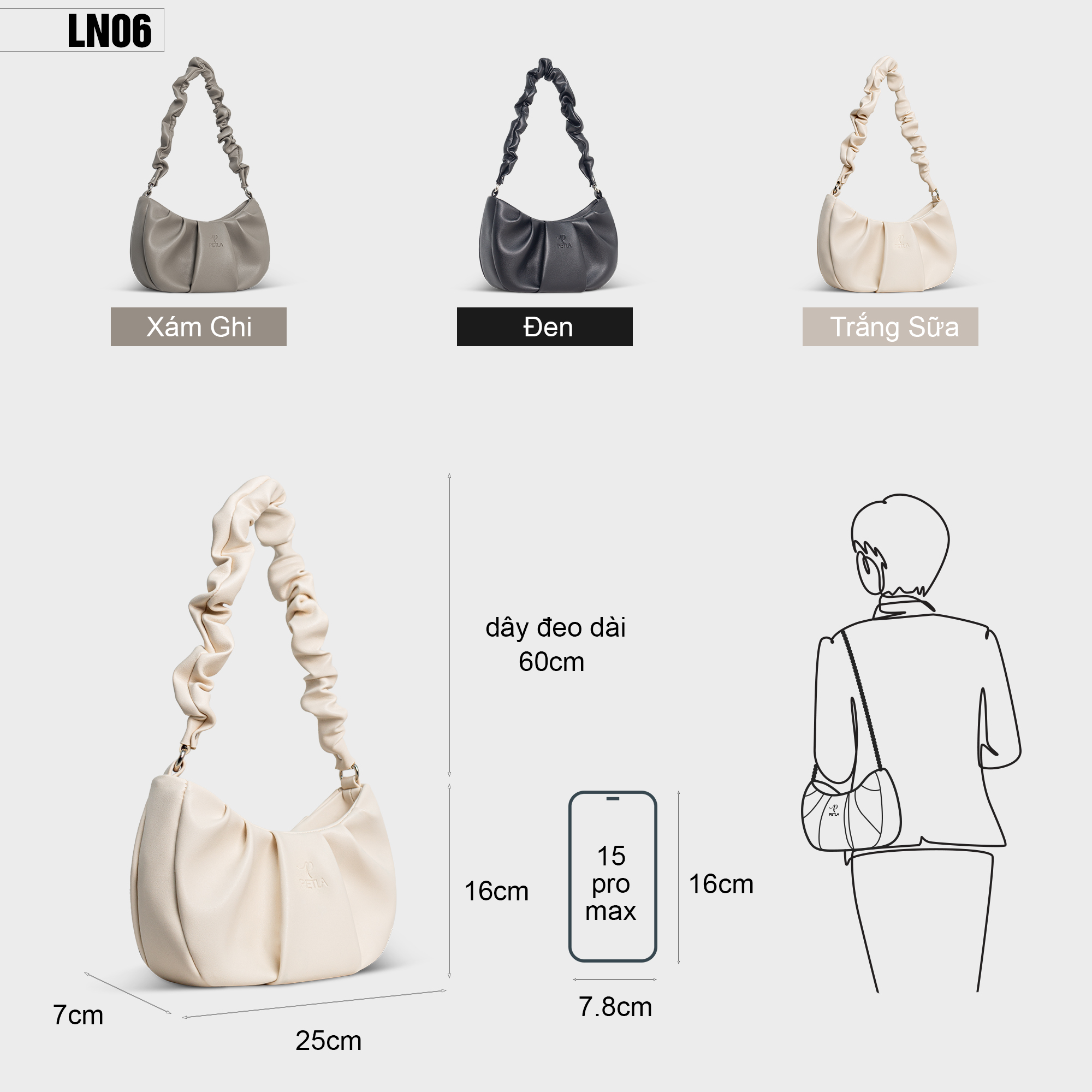 Túi nữ kẹp nách dáng thuyền thời trang LN06