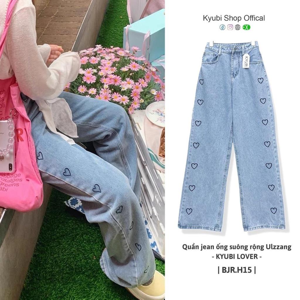 Quần jeans nữ suông cạp cao ulzzang KYUBI LOVER - quần jean ống rộng lưng cao Kyubi BJR15